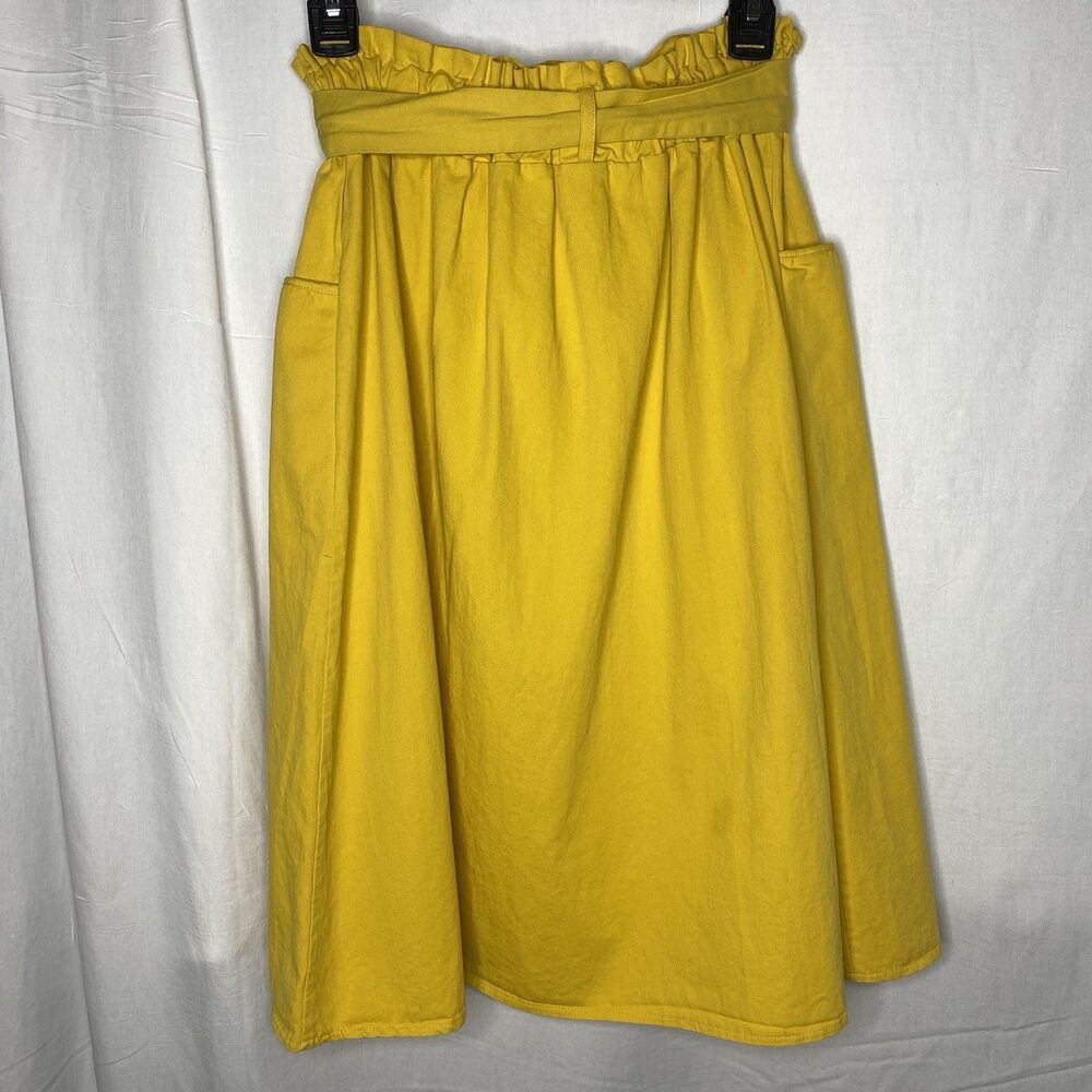 Sade & Love Skirt Womens M Knee-Length Button Paperbag Belted Pockets Yellow - Picture 2 of 7